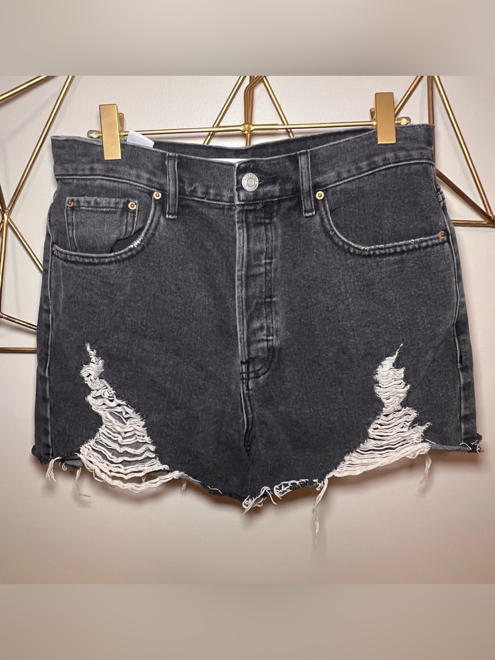 PacSun Black Distressed High-Rise Jean Shorts